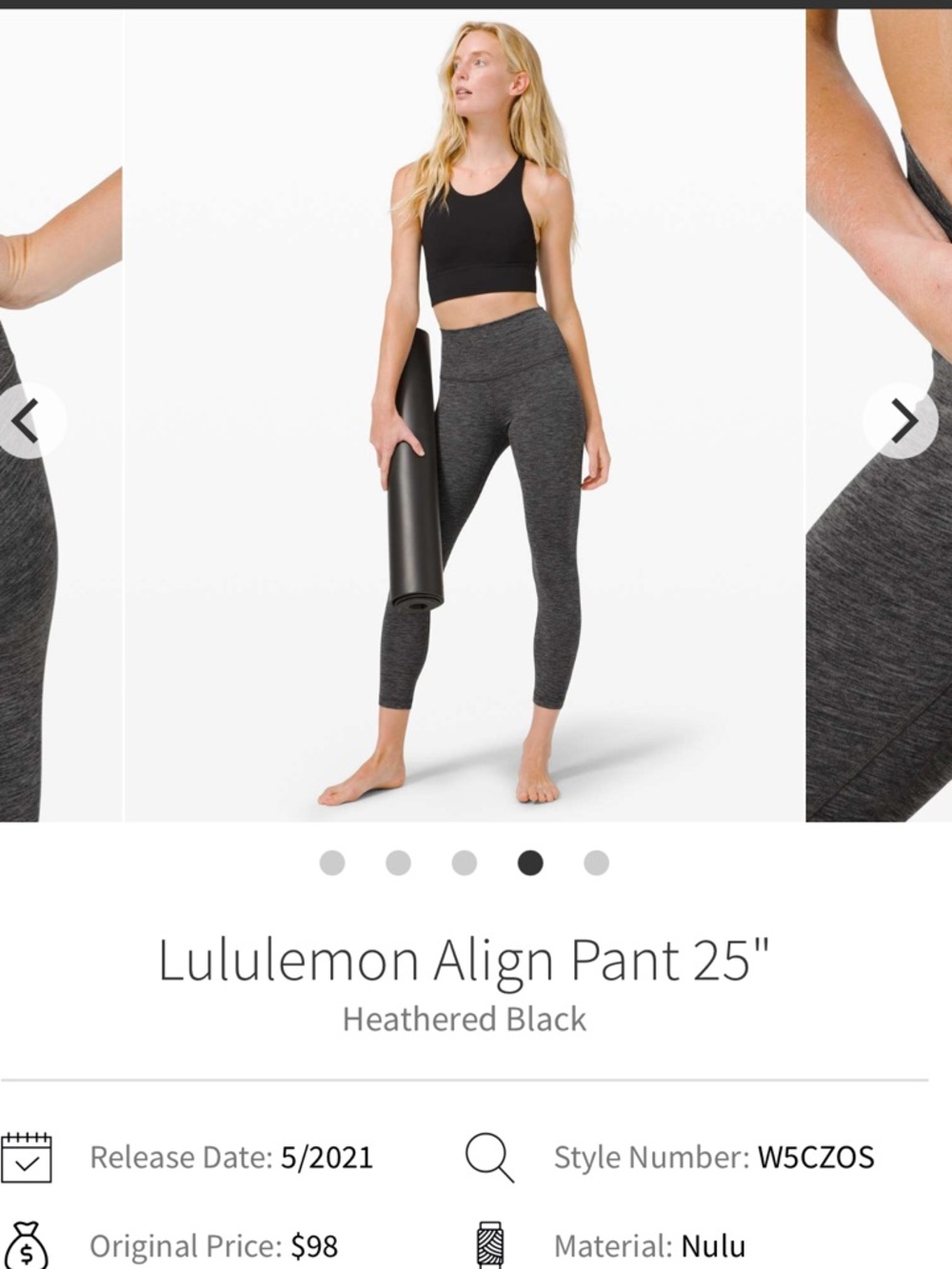 Lululemon athletica workout Heathered Gray Leggings size 8 align